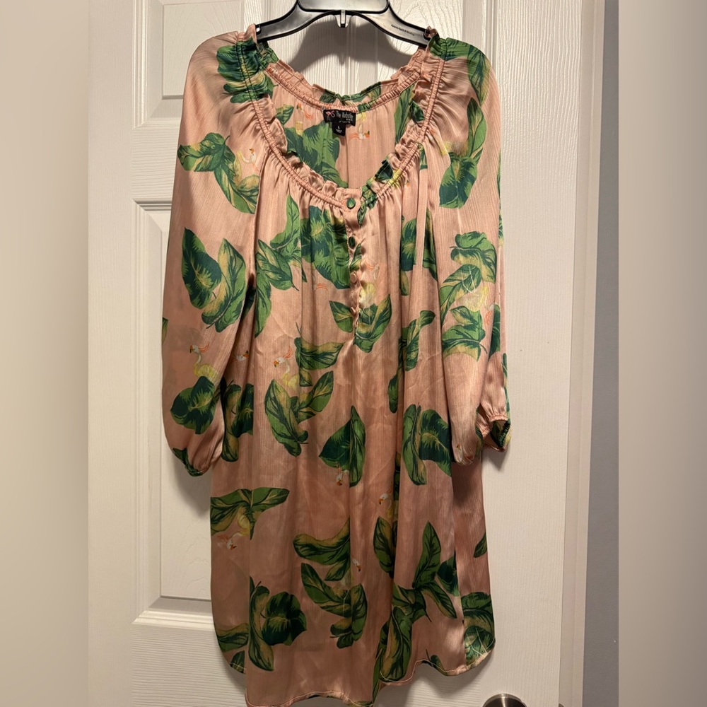 Silky Flamingo Palm leaves blouse